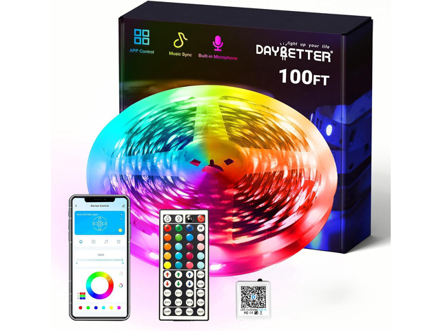 Smart RGB Led Strip Lights, 100ft Led Lights for Bedroom with App Control, Multicolor Changing Led Light Strips Apply for Home Decor, Living Room,...