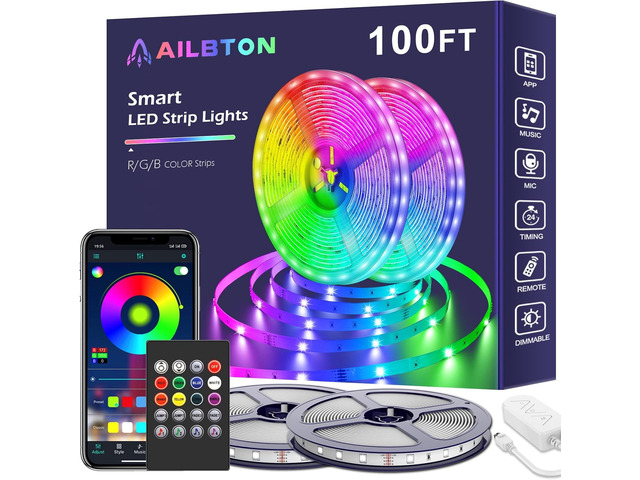 Led Lights for Bedroom,100ft Led Light Strip Music Sync RGB Led Strip Lights Built-in Mic,Bluetooth App Control Led Room Lights with Remote,5050...