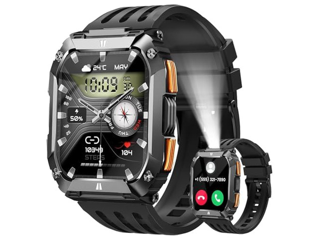 1.95'' Smart Watches for Men(Flashlight & 100 Days Battery Life) Waterproof Military Fitness Smart Watch with Call/Sleep/SpO2/Heart Rate/Step...