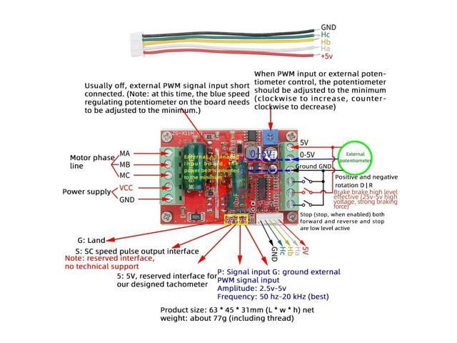 DC 6-60V 400W BLDC Three Phase DC Brushless Motor Controller PWM Hall Motor Control Driver Board 12V 24V 48V