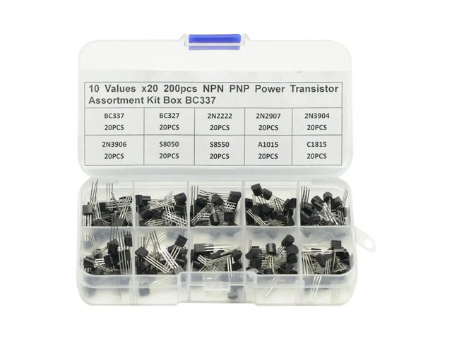 10 Values 200pcs BC337 BC327 2N2222 2N2907 2N3904 2N3906 S8050 S8550 A1015 C1815 Transistor Assortment Kit For