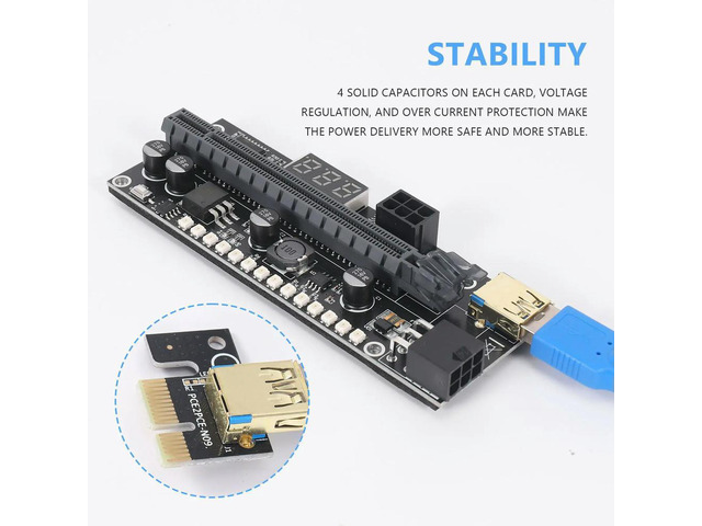 YM-PCIE Riser 1X To 16X Graphic Extension Card With 3.3V Digital Meter Display And 3528 Colorful LED For BTC Mining