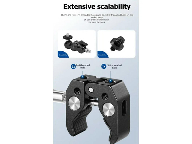 Aluminum Super Clamp With 1/4' To 5/8' Thread Hole Mic Holder With Crab Clip For Gopro/DSLR Mount Camera Monitor Light