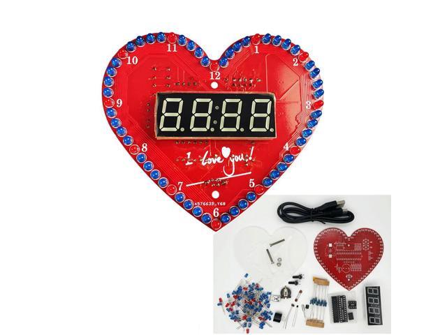 diy electronic clock kit heart-shaped led soldering project time/temperature display for beginner(not assembled