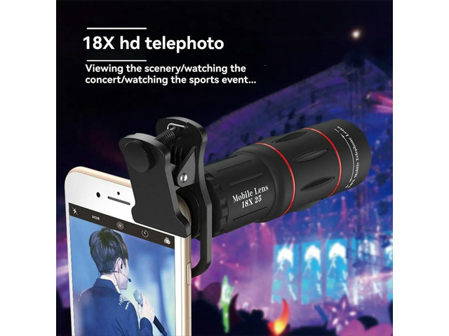 Universal Mobile Phone Telephoto Lens 18x Zoom External Camera Lens for Concerts Sports and Travel Photography