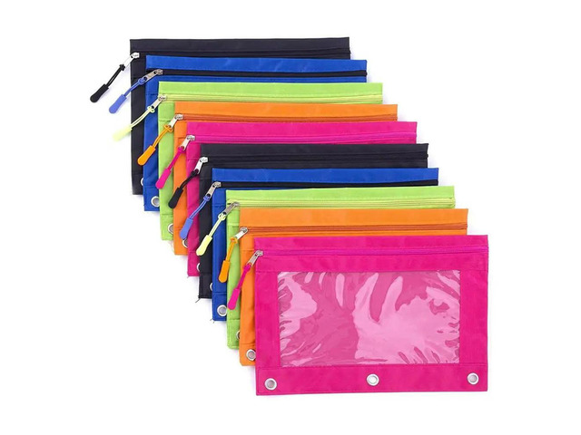 Pencil Case 3-Ring Binder Pouch 10Pcs With Clear Window For School Supplies
