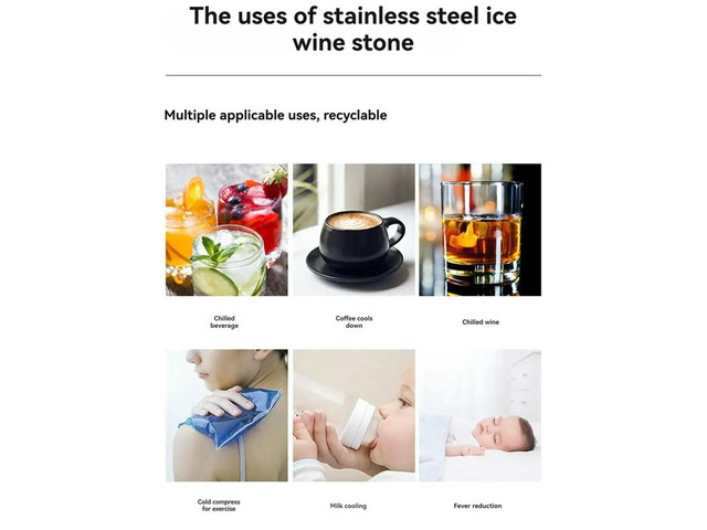 8PCS l Ice Cubes Reusable Whiskey Stones Stainless Steel Waterless Chilling Stones with Ice Tongs & Box