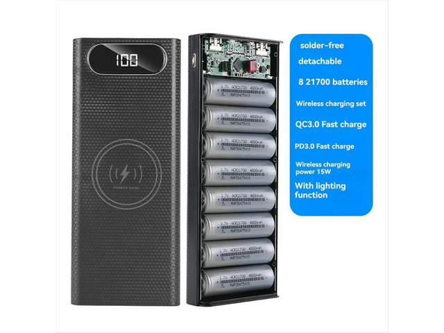 Power Bank DIY Shell Case Charger Box with Lighting Function 8x21700 Shell Organize 22.5W+15W