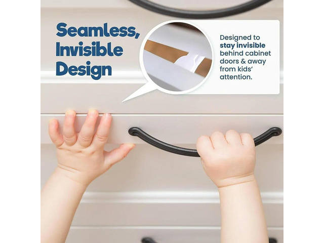 Baby Proofing Cabinet Latch Locks (10 Pack) - No Drilling or Tools Required, Works with Most Cabinets and Drawers
