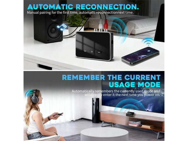 Bluetooth 6.0 Car Receiver Transmitter for AptX HD 3.5mm Jack Aux Adapter for TV Car 2 RCA Audio Receiver