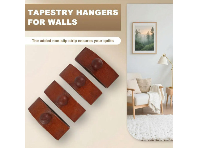 4 Pack Quilt Hanger Set for Wall Decoration - Wooden Tapestry Hanger, Quilt Hangers for Wall for Display, Quilt Clips