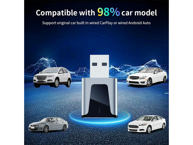 Mini CarPlay Adapter, 2 in 1 CarPlay & Android Auto Adapter Converts Factory Wired CarPlay to