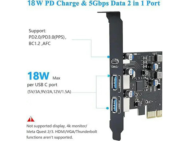 Q5WA 3 Port USB PCIe Expansion Card, 18W Power Delivery Expands Connection