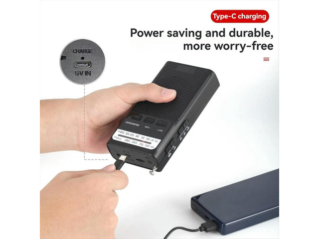 Mini Pocket FM AM Radio Rechargeable Radios with LED Flashlight Support 3.5mm Headphone TF Card Red