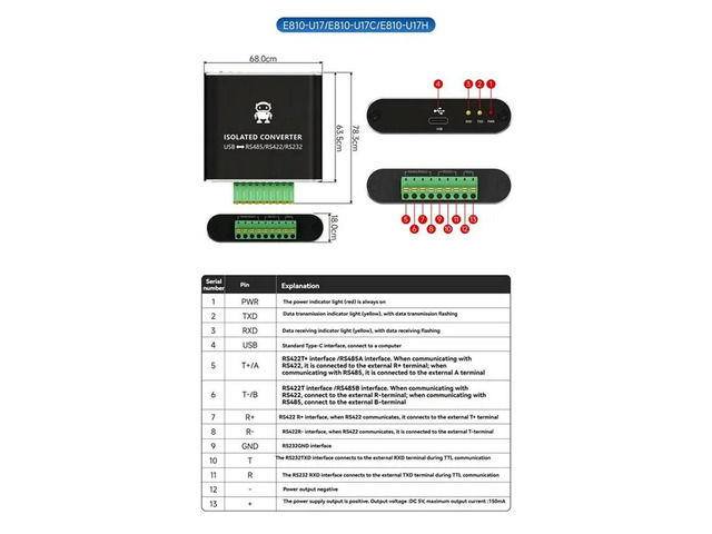 CH343G USB To Serial Converter Dual Isolation Of Power And Signal 300-6Mbps Baud Rate Supports RS232/RS422/RS485 Protoco