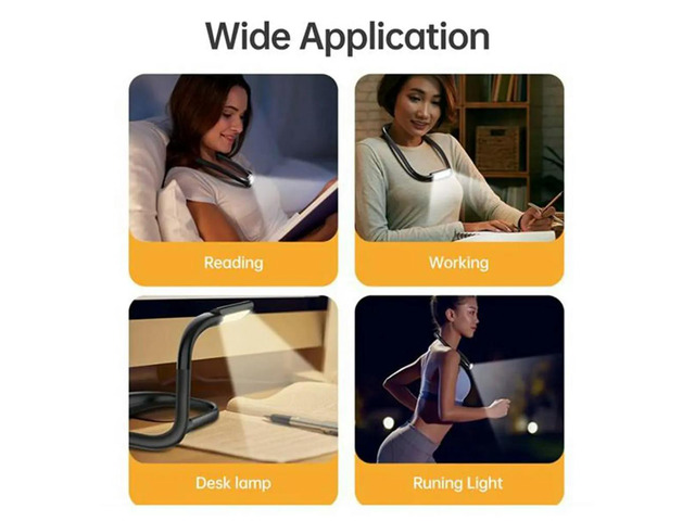 Neck Reading Light Rechargeable LED Light 3Color Adjustable Brightness Eye-Friendly Desk Lamp Bendable for Reading White
