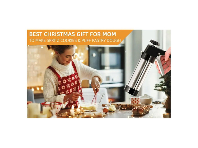 Cookie Press Gun Kit for Baking - Includes 13 Discs & 8 Icing Nozzles for DIY Christmas Cookies