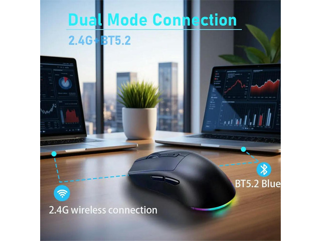 Rechargeable Gaming Mouse with Charging Dock Bluetooth 2.4G Dual Mode Backlight Ergonomic Design Game Mouse A