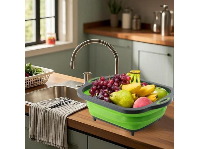 Folding Camping Cutting Board Dish Basin BBQ Prep Tub Camp Sink Dish Washing Station Multifunctional Basket