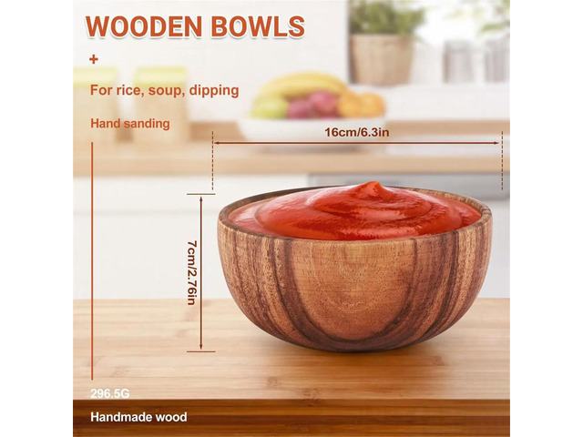 Natural Handmade Solid Wooden Bowl, Round Dining Room Bowl, Premium Wooden Kitchen Utensils 16x7cm