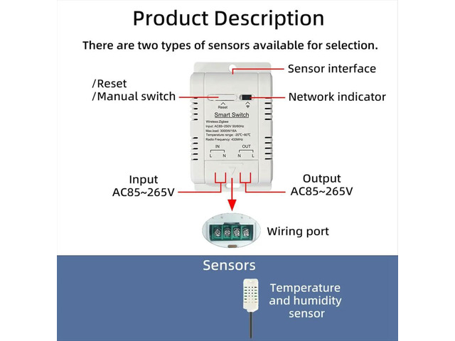 Temperature and Humidity Switch with 1M Sensor 16A Temperature Humidity Switch Supports Voice Control