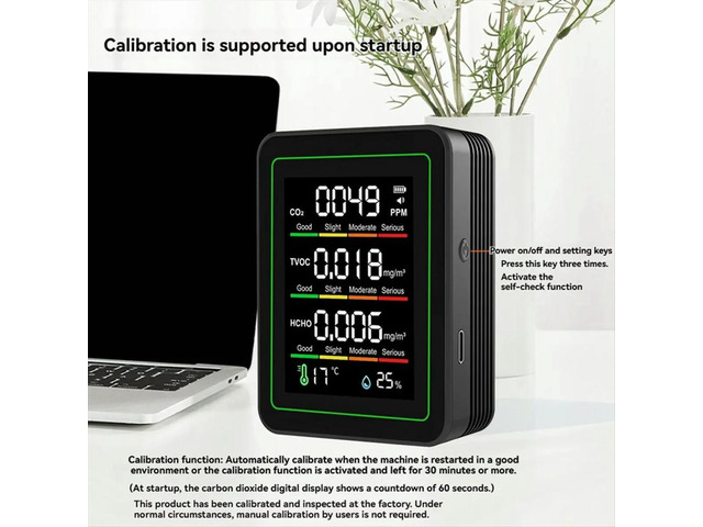 Indoor Air Monitor,CO2 Monitor/Temperature/Formaldehyde Detector TVOC for Rooms,Grow Tents with Bracket White