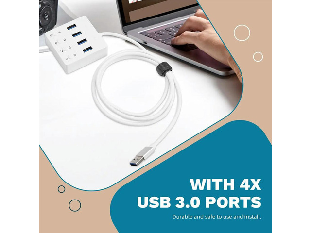 Desktop Expansion Hub with 4x USB 3.0 Ports Volume Control for PC Hosts One-Click Screen Off & Mute Function