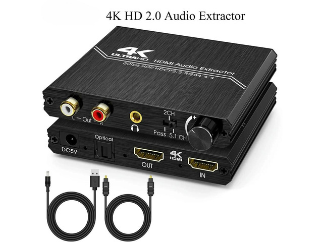 4K 60HZ HD 2.0 Audio Extractor Optical TOSLINK SPDIF 5.1CH R/L 4K HD to SPDIF+R/L+3.5MM 18Gpbs HDCP 2.2 with Volume Control