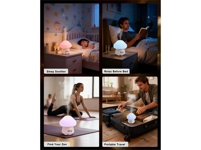 Mushroom Humidifier Lamp with 8 RGB Colors Lights,Rechargeable,with Two Spray Modes,Touch Night Light