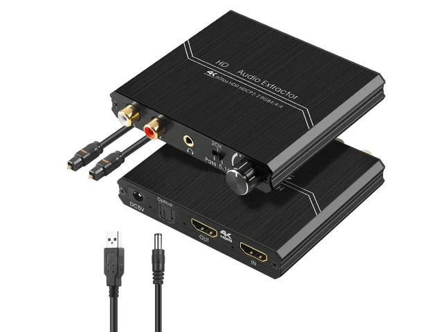 HDMI-compatible Audio Extractor 4K60HZ, HDMI2.0b Audio Converter Adapter, +Optical SPDIF+ 3.5mm RCA R/L Audio Out Volume