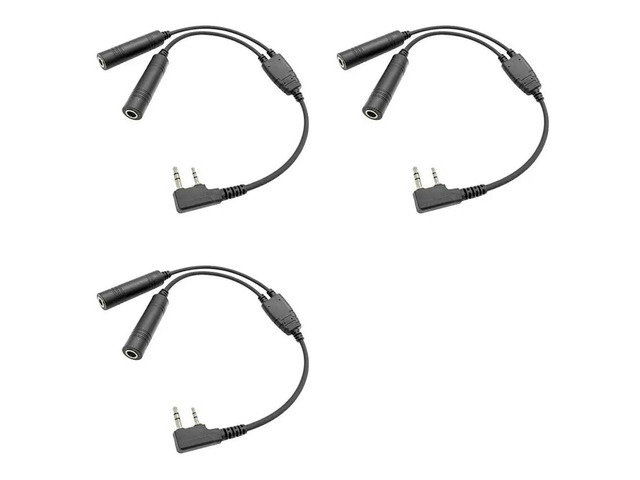 3X GA Dual Plugs Aviation Headphone To 2-Pin Pilot Headset Connector Convert Cable For Baofeng UV-5R 888S Kenwood