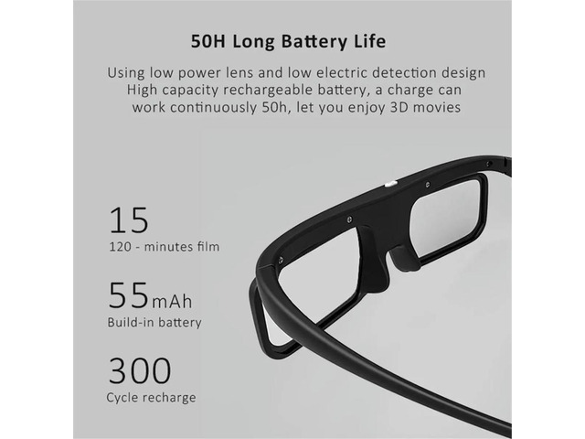 DLP Link Active Shutter 3D Glasses USB Rechargeable 3D Eyeglasses for Home Cinema DLP Projector Not Suitable for All TV