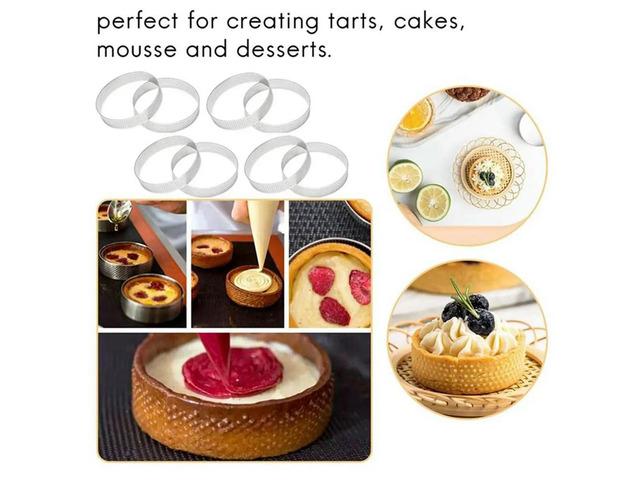 12Pcs 10cm Circular Tart Rings with Holes Stainless Steel Fruit Pie Quiches Cake Ring Mousse Mold Kitchen Baking Mould