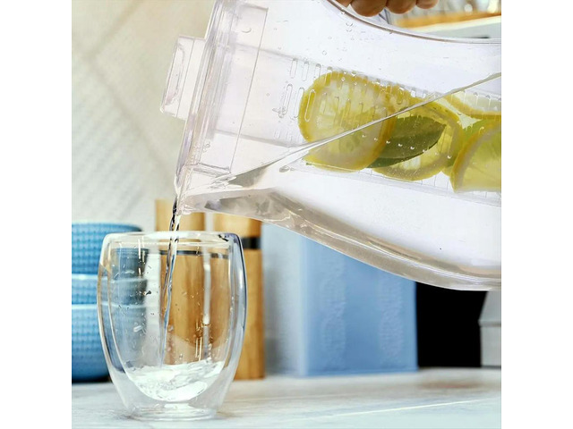 Fruit Water Pitcher 2.5L with Removable Lid and Infuser Rod,Beverage Jug for Drinks, Lemonade, Juice and Iced Tea