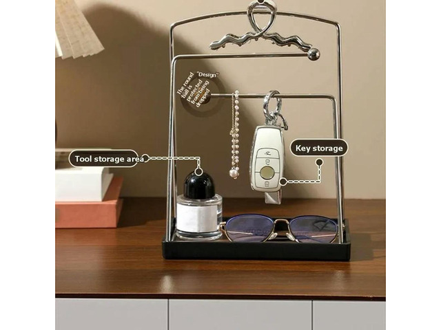 Stainless Steel Entryway Organizer Tray - Walnut Wood Color, Jewelry & Key Holder