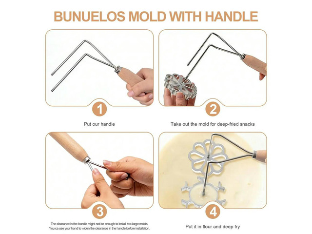 6 Pcs Rosette Iron Mold Set with Double Headed Handle Bunuelos Molds,Timbale Cookie Mold Tool for Waffles Cakes Biscuit