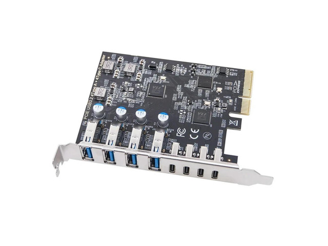 PCIE USB3.2 GEN2 10Gbps Expansion Card PCI Express X4 To 4 Port TYPE A + 4 Port TYPE C Adapter USB HUB For Desktop PC