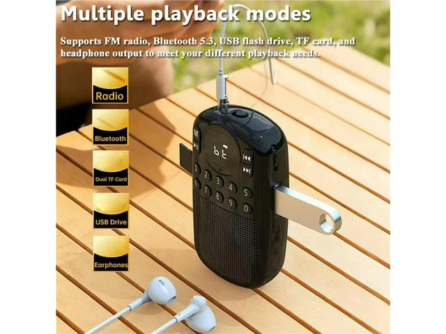 5X Pocket FM Radio Digital Receiver HD Display Bluetooth Speaker MP3 Music Player Support TF Card B