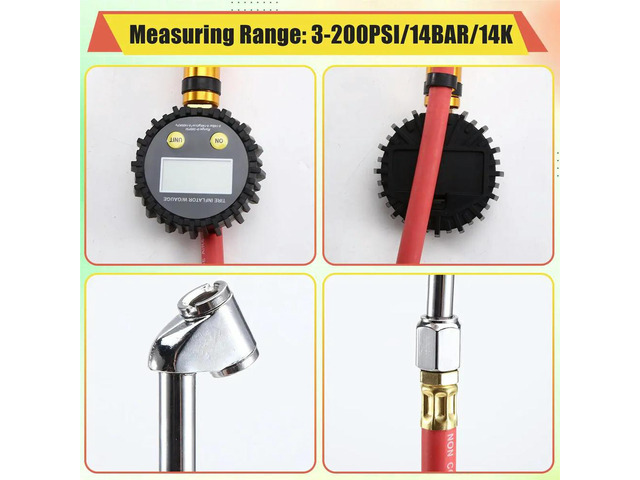 Tire Inflator Air Line Tyre Pump with Digital Pressure Gauge Tester Universal for Car Motorcycle 3-200PSI