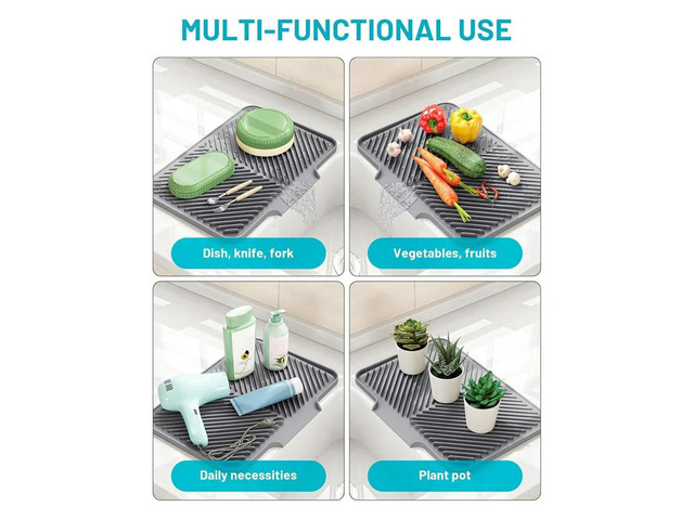 Dish Drying Mat Kitchen Counter - Silicone Dish Drying Pad with Built-in Drain for Sink, Refrigerator and Drawer Liner