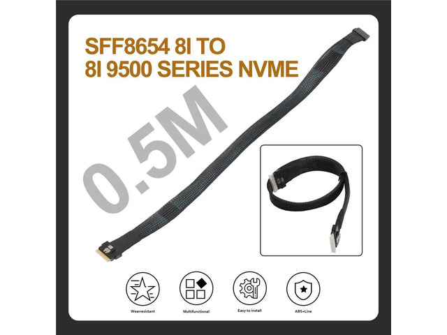 High Speed PCIe 4.0 SlimSAS SFF8654 8i to 8i 9500 Series NVMe Availe Cable External Video Card Adapter 0.5M