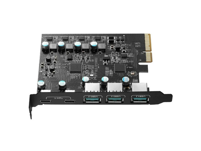 -PCIe To USB 3.2 Gen 2 Card with 20Gbps Bandwidth 5-Port (3X USB-A -2X USB-C) Converter PCIE Splitter for 10/8