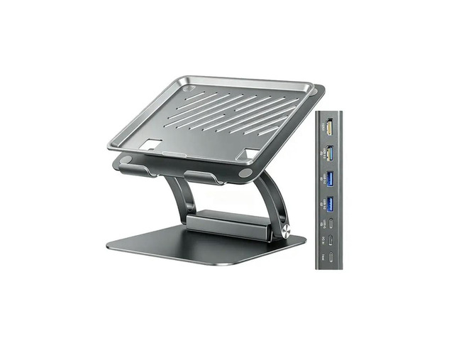 Ergonomic Holder Laptop Stand With PD100W 4K@ 60Hz USB-C Hub 3 USB Ports, Detachable Docking Station For 10- 17' Laptop