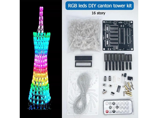 DIY electronic soldering kit RGB LED canton tower 16layers 20kinds animation effects remote control(not assembled