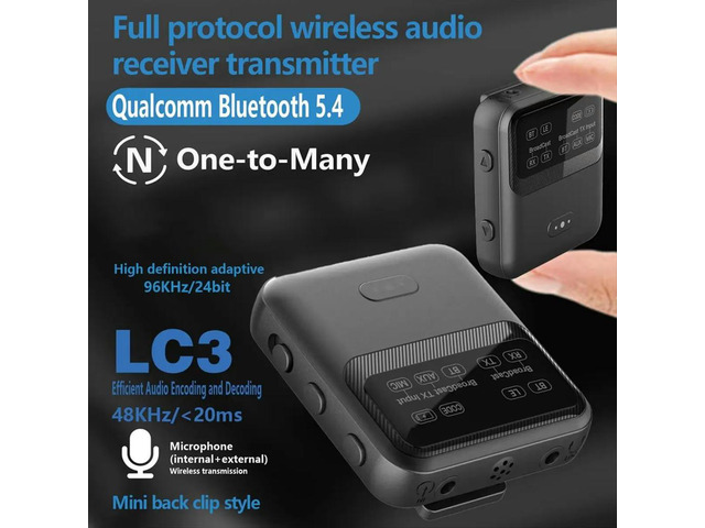Bluetooth 5.4 Audio Receiver Transmitter AptX-LL/HD/AD LC3 Auracast LE Audio Adapter Stereo Music with Mic