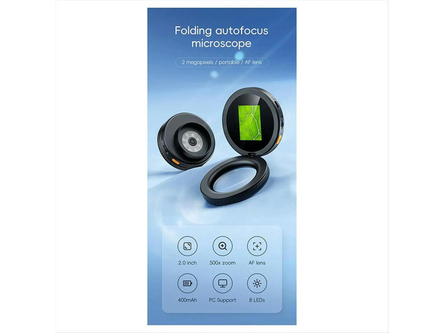 500X Digital Handheld Microscope 2 Inch IPS Screen Foldable Magnifier with 8 LED Light for Electronics Jewelry Repair