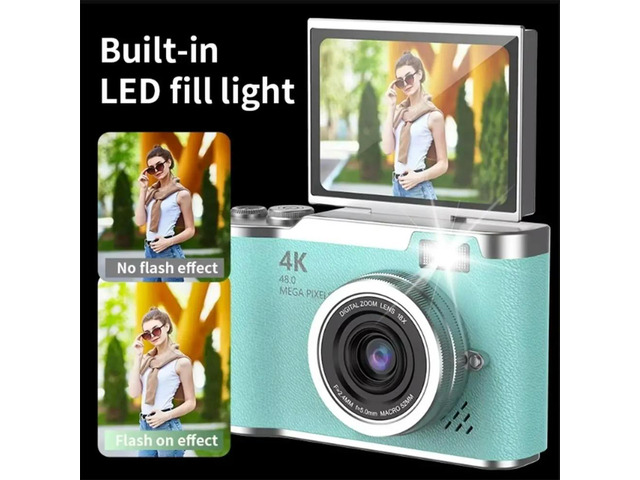 4K CCD 8X Digital Zoom Camera for Student 48MP Compact Digital Photography Camera 180 Flip Screen Selfile Camera Pink