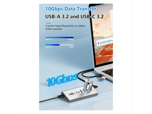 10Gbps USB 3.2 Docking Station USB Hub Type C Splitter with Card Reader Aluminum Alloy Multi Ports Switch for PC Laptop