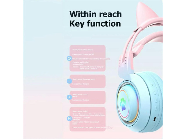 RGB Gaming Bluetooth Headset with Microphone, Surround Sound Stereo, Deer Ear & Cat Ear Glow Light for PC Laptop