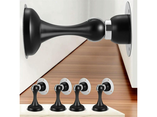 4-Pack Stainless Steel Door Stops Thickened Luxury-Style Door Barrier Bedroom Strong Magnet No-Drill Door Holders Black